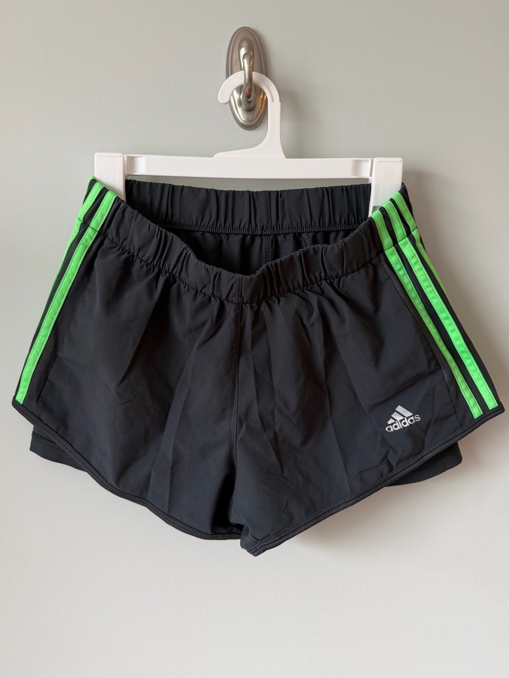 adidas Women’s Black Athletic Shorts with Neon Green Stripes